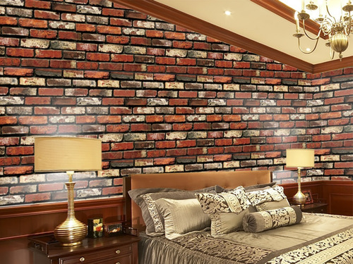 Imagen 4 de 5 de Papel Tapiz De Ladrillos Rojos Autoadherible Pared