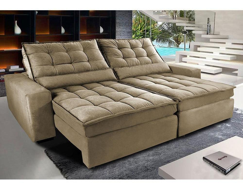 Sofá Retrátil e Reclinável com Molas Ensacadas Cama inBox Gold 2,52m Tecido Suede Velusoft Castor