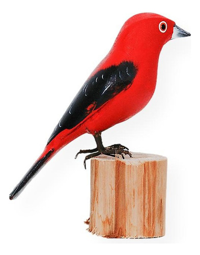 Escultura Em Madeira: Pássaro Tiê Sangue (358