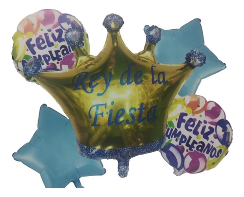 Set De 5 Globos Metalizado Feliz Cumpleaños Rey De La Fiesta