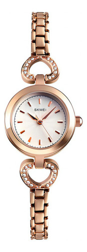 Reloj Mujer Skmei 1408 Acero Minimalista Elegante Clasico Color De La Malla Dorado/rosa Color Del Fondo Blanco