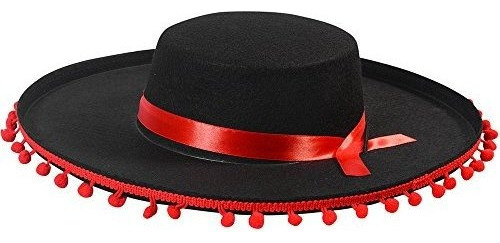 Sombrero De Traje De Toro Espanol Matador Negro Y Rojo