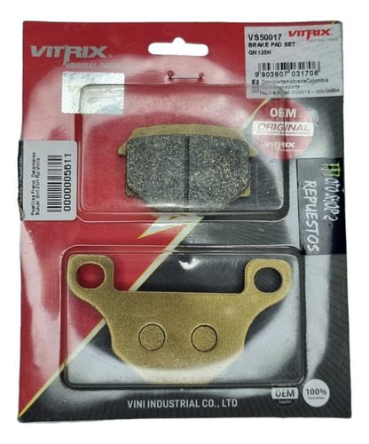 Pastillas Freno Delanteras Suzuki Gn 125 H Vitrix