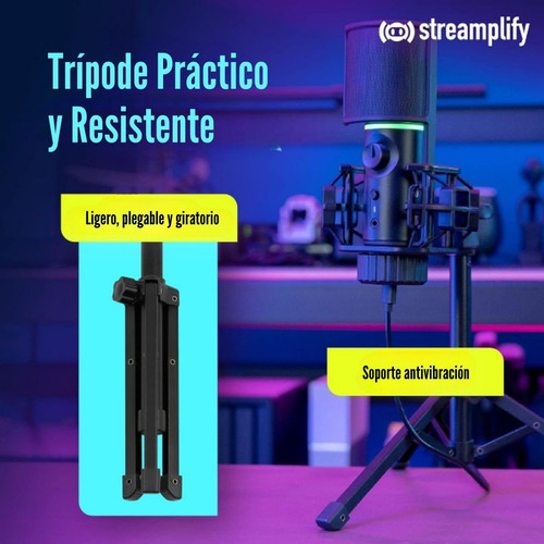 Micrófono Streamplify Mic TriPod Rgb Cardioide (con Trípode)
