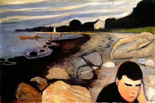 Melancolia Homem Só E Pensativo De Munch Em Tela 51cm X 34cm