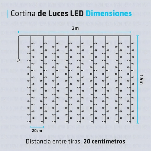 Cortina Led 120 Luces 10 Tiras 2x1.5 Metros Blanco Calido Frio Navidad Color De Las Luces Blanco Frío
