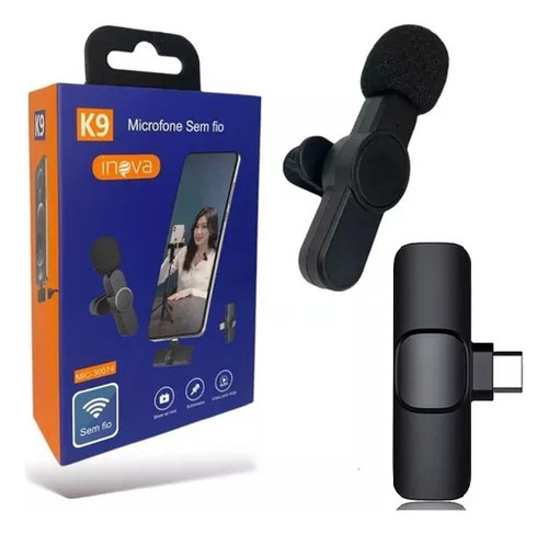 Microfone Lapela Sem Fio Pc C/ Adaptador Usb Para iPhone Cor Type-c