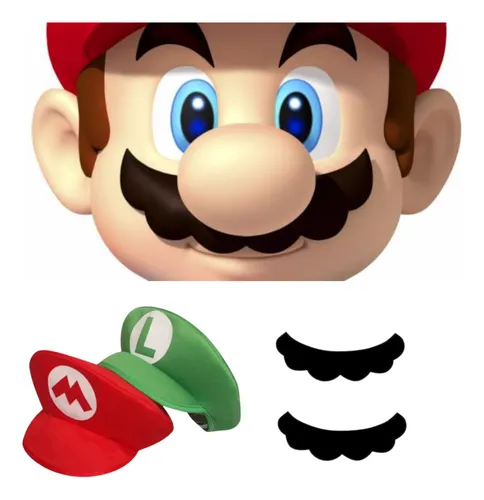Kit Padre E Hijo Súper Mario O Luigi Bross 2 Gorras + 2 Bigotes Adulto Niño
