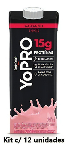Yopro Danone Morango 15g Proteina Whey Yo Pro - 12 Unidades