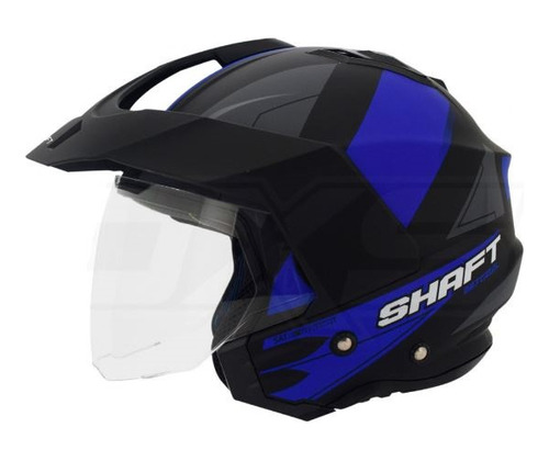 Casco Moto Shaft 227 Trial Abierto Visera Urban Practic Azul