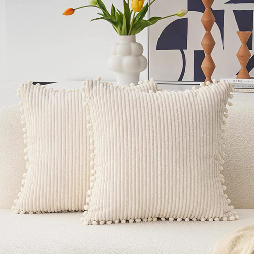 Inicio Brilliant Cream Pillow Covers 18x18 Para Cama Corduro