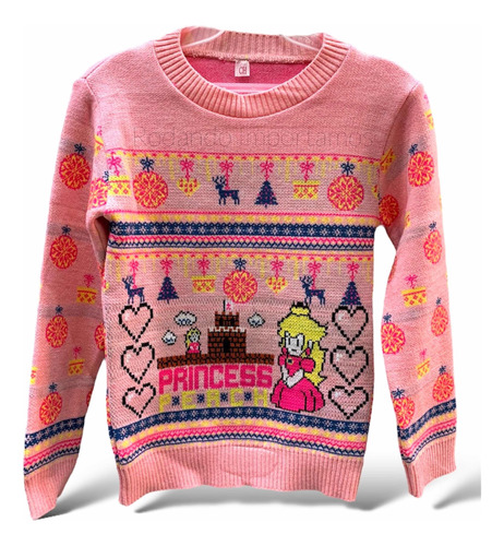 Hermoso Sueter Princesa Peach Infantil Navideño