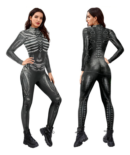 Hombres Mujeres Máquina Esqueleto Mono Halloween Zentai Catsuit