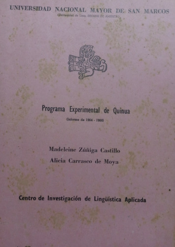 Programa Experimental De Quinua Informe De 1964 1968  Zuñiga
