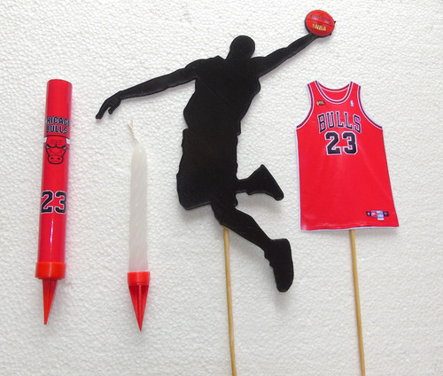 Adorno P. Torta Básquet Michael Jordan + Bengala + Vela + To Negro