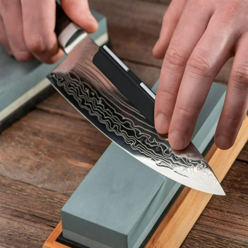para mantener la mirada segura de cuchillos de cocina Piedra de afilar de doble cara tijeras y herramientas con base de bambú antideslizante 