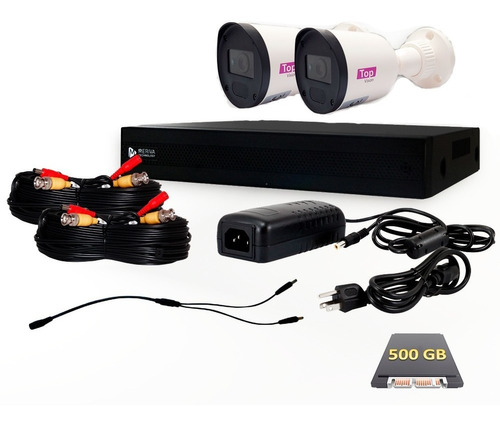 Kit Dvr Meriva 4 Canales 2 Cámaras Topvision Bala 2mp 500 Gb