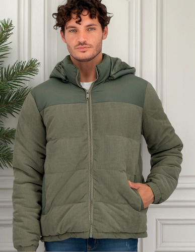 Chamarra Para Hombre De Pana Acolchada Con Capucha Sakers