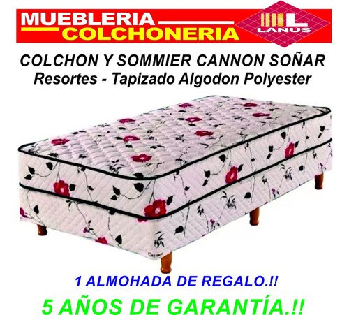 Sommier Cannon Resortes Soñar 1 plaza de 190cmx100cm