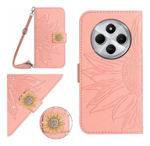 Funda For Xiaomi Redmi 14c Con Un Largo Cordón De Cuero