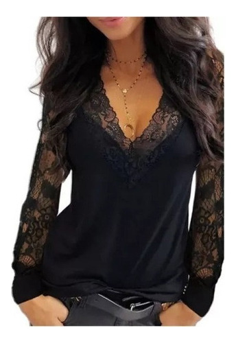 Camisa De Mujer, Moda Sexy Cuello En V Manga Larga