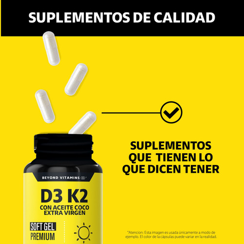 Beyond Vitamins | Vitamina D3 + Vitamina K2 | Cápsula Blanda Premium | Aceite De Coco Extra Virgen | Mct (trigliceridos) Para Mayor Absorción | Coconut Oil - 180 Cápsulas