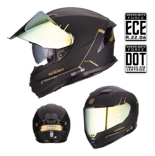 Hax Helmets Casco Integral Dot Ece 06 Force Matte Black Gold
