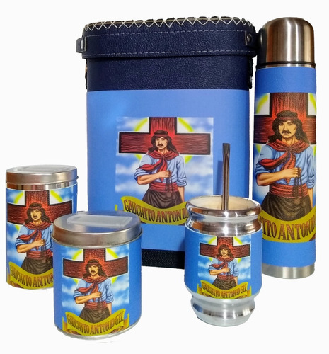 Set Matero Completo Gauchito Gil Bolso Ecocuero Termo Acero Inoxidable Excelente Calidad Yerbera Azucarera Mate Bombilla