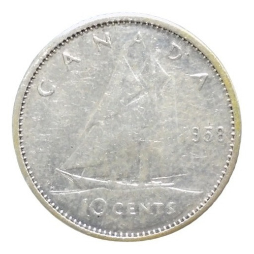 Canadá 10 Cents 1958 Reina Isabel Ii Plata Ley 0.800 (Usado)