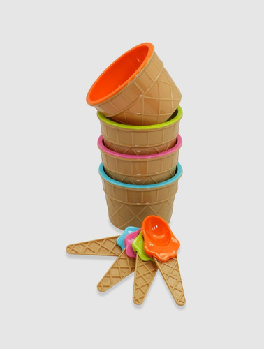 Imagen 2 de 10 de Bowl, Compotera, Potes Set X4 De Helados Con Cuchara