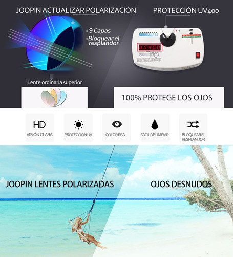 Lentes de sol polarizados hombre UV400 anti luz solar piloto diseño dorado/negro