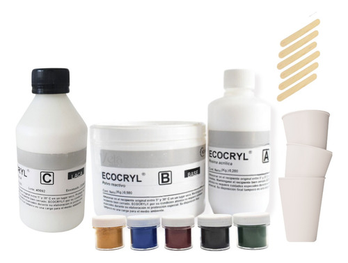 Kit Completo Resina Acrílica Ecocryl 700gr + Pigmento + Laca
