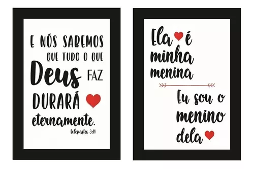 Kit 3 Quadros Decorativos Quarto De Casal Frases Com Moldura