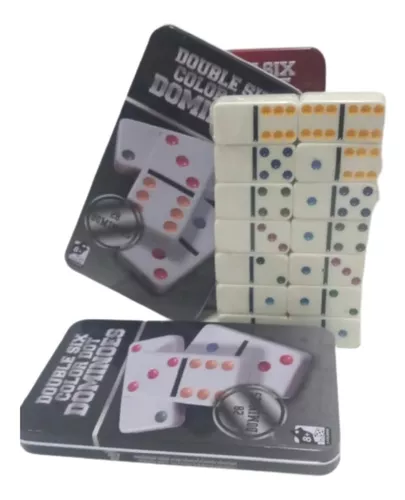 Jogo De Domino Profissional Double 6 Lata 28 Peças Coloridos