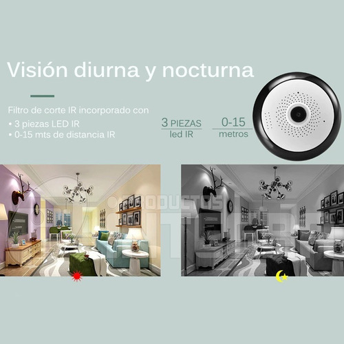 Imagen 2 de 10 de Camara Wifi P2p Ip Techo Ojo De Pez 4 Mic Parlante 360°