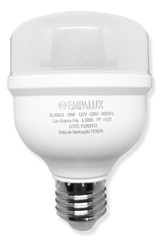 Kit 3 Lâmpadas Bulbo Led Bivolt 30w 6.5k 2600lm E27- Al30662 Branco-frio
