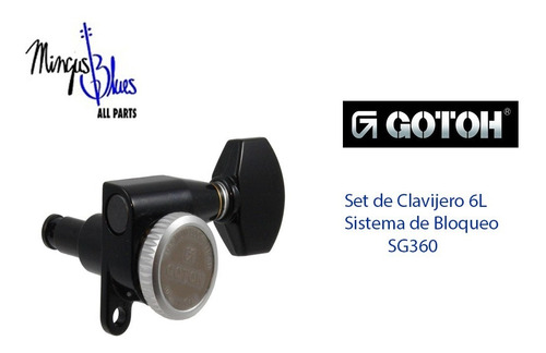 Gotoh Sg360 Bk 6l Set Clavijeros Con Bloqueo Para Guitarra