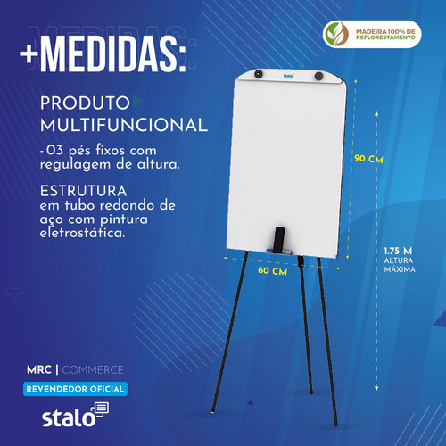 Cavalete Flip Chart Retrátil Lousa Quadro Branco P/ Reunião