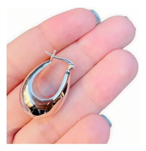 Aros Argollas Infladas. Oval. Grandes. Plata 925