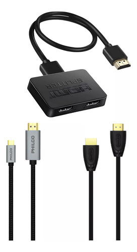 Cable adaptador Philco HDMI 2.0 de 1,8 m, negro y gris, modelo PAH2004S, compatible con 4K y dispositivos como Android, portátiles, televisores e iPhone.