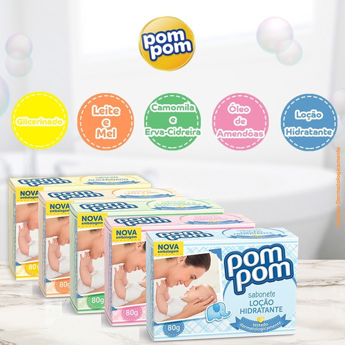 Kit Sabonete Pom Pom Hidratante 80g - 4 Unidades