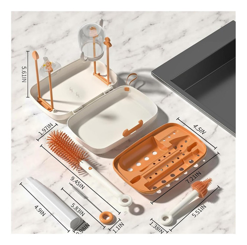 Genieall - Kit Limpiador De Botellas De Viaje 7 En 1, Cepill