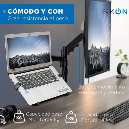Soporte Brazo Doble Para Monitor Notebook Linkon Escritorio