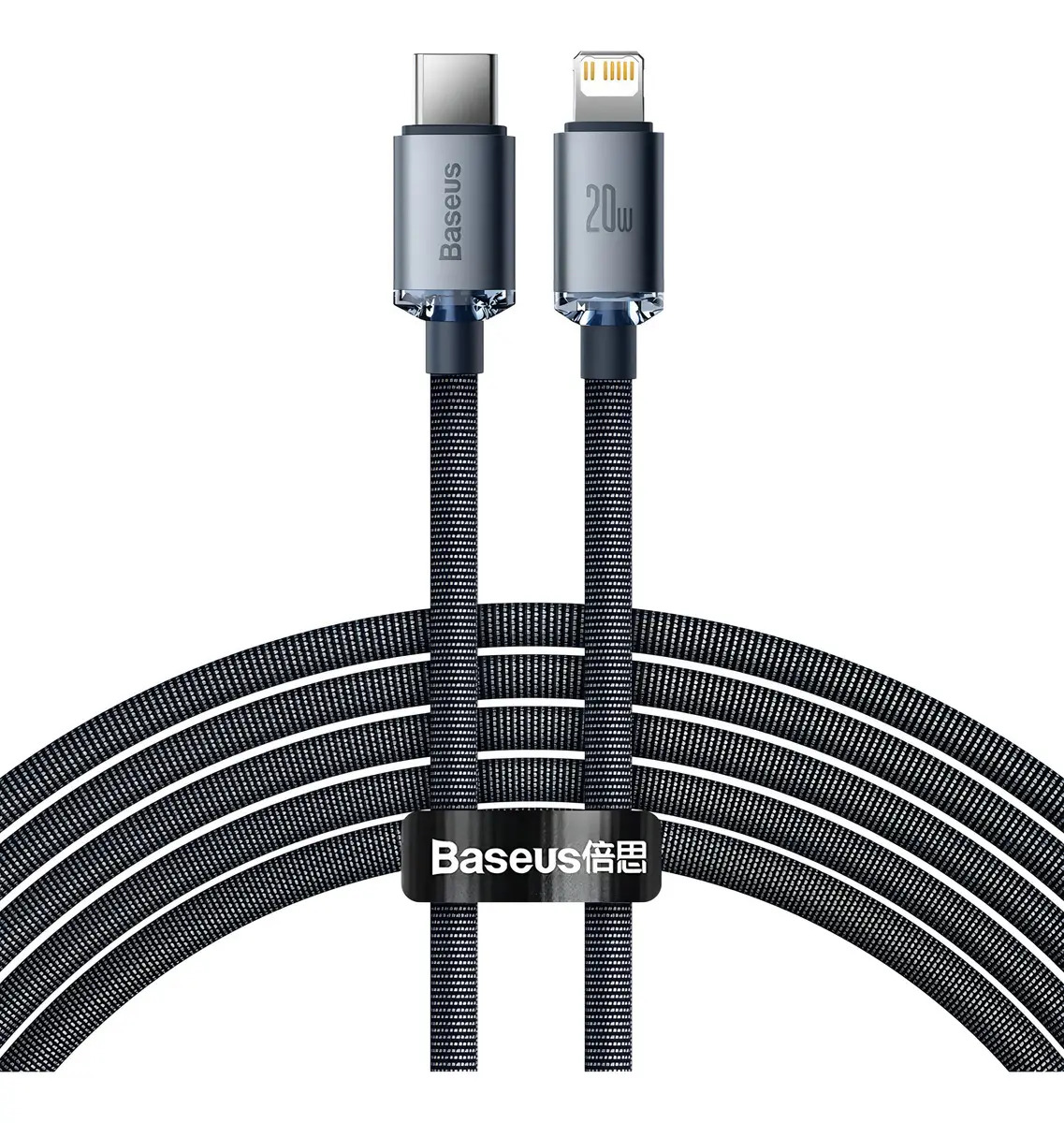 Cabo de carregamento rápido Baseus Crystal Type C para iPhone 20w 2m preto