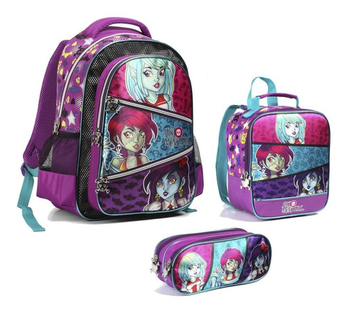 Kit Mochila Costas Monster High Fem. +lancheira+estojo Roxa