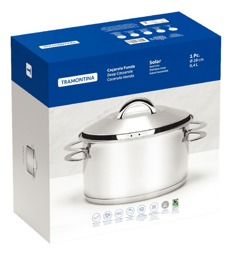 Caçarola Solar Funda Em Aço Inox 28cm 8,4 Litros Tramontina