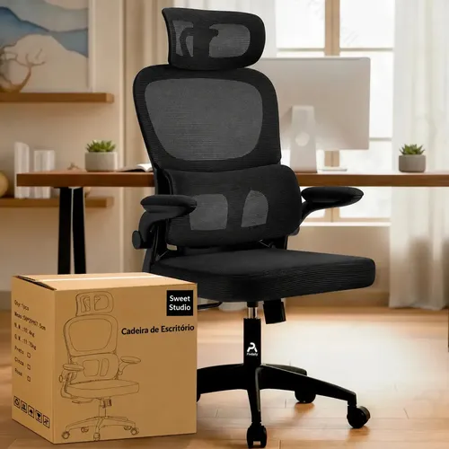 Cadeira De Escritorio Sweet Studio Ergonomica Preta Com Apoio De Cabeca E Suporte Lombar