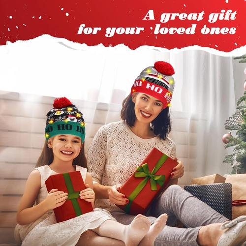 Gorro De Punto Con Luz Led De Navidad 5 Unidades Con Luz De