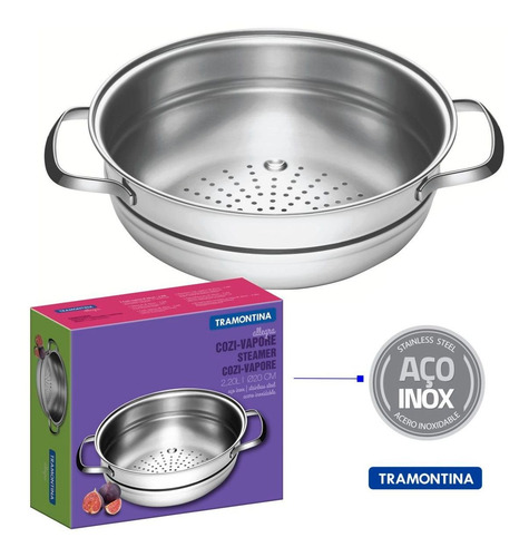 Imagem 2 de 6 de Cozi-vapore Tramontina Allegra Em Aço Inox 20 Cm 2,2 L
