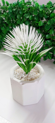 80 Macetitas De Concreto Con Planta Artificial Blanco Prisma